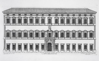 Ansicht der Fassade des Lateranpalastes, Rom, in Auftrag gegeben von Papst Sixtus V und entworfen von Domenico Fontana, 1589 von Pietro Ferrerio